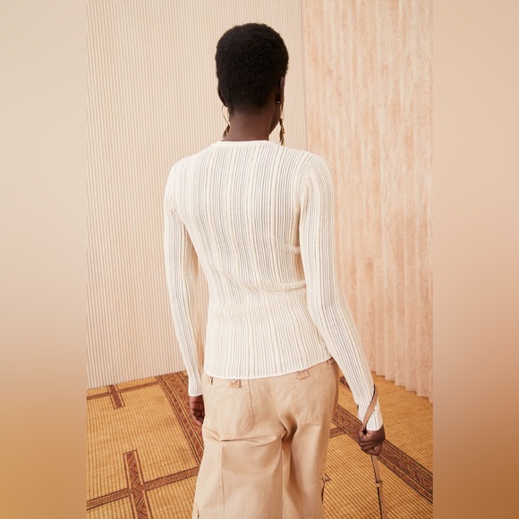 Ulla Johnson Lyana Pullover Cream Ivory Textured Rib Knit Sweater Top Size Large - Picture 3 of 15